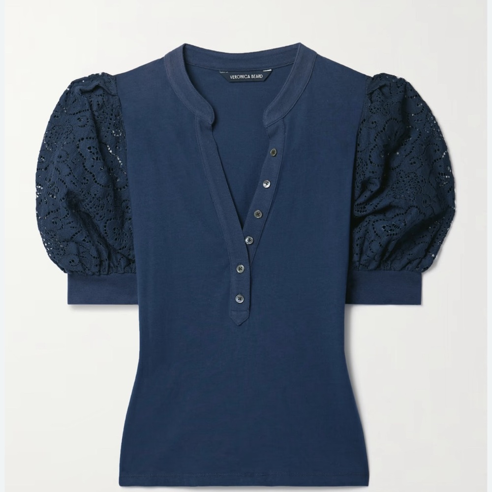 Veronica Beard Navy Puff Sleeve Top